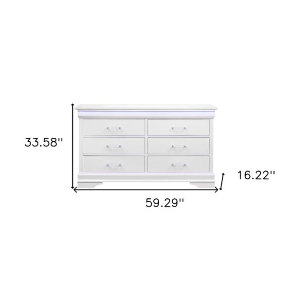 59" White Solid Wood Six Drawer Double Dresser with LED - Image 6