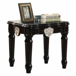 24″ Black Manufactured Wood Carved Medallion Square End Table