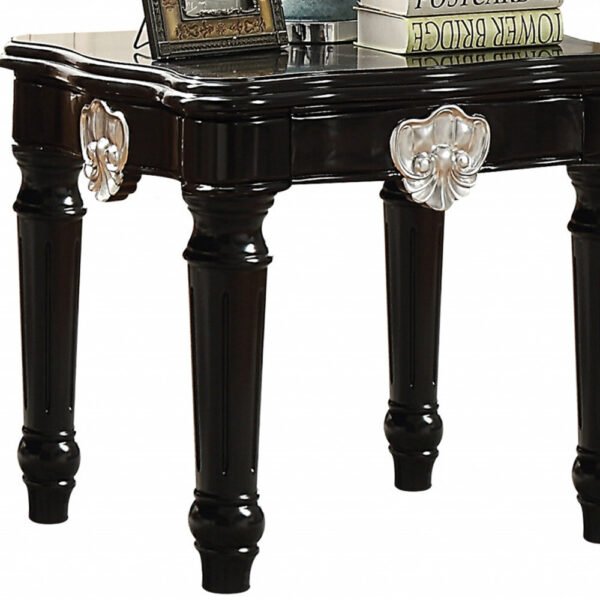 24" Black Manufactured Wood Carved Medallion Square End Table - Image 4