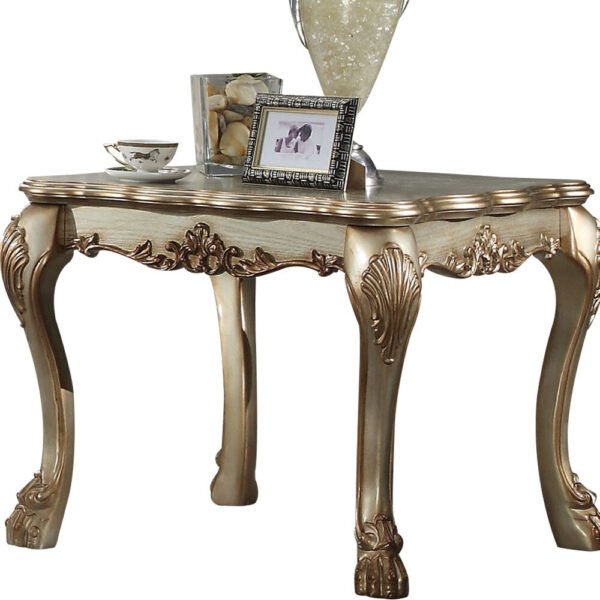 24" Gold Patina & Bone Manufactured Wood Square End Table - Image 6