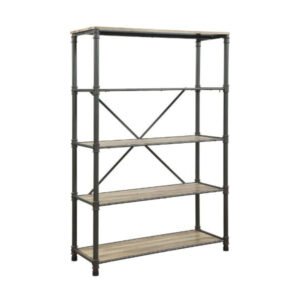 71″ Antique Oak And Gray Distressed Four Tier Bookcase