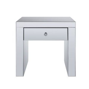 23″ Silver Glass And Manufactured Wood Square Mirrored End Table With Drawer
