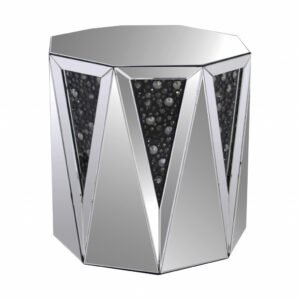 24″ Silver And Faux Crystals Octagon Mirrored End Table