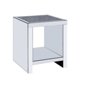 24″ Silver And Gray Glass And Mirrored Square End Table With Shelf