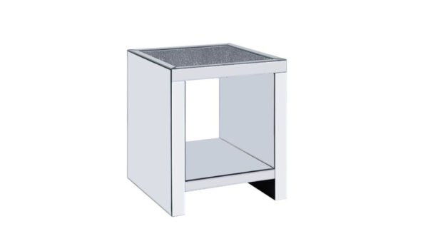 24" Silver And Gray Glass And Mirrored Square End Table With Shelf - Image 2