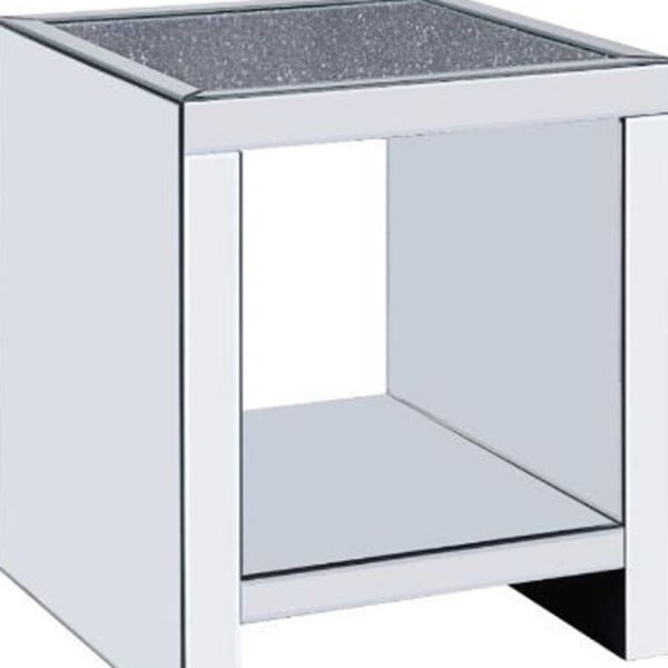 24" Silver And Gray Glass And Mirrored Square End Table With Shelf - Image 5