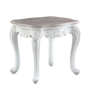 24″ White And Marble Marble And Polyresin Rectangular End Table