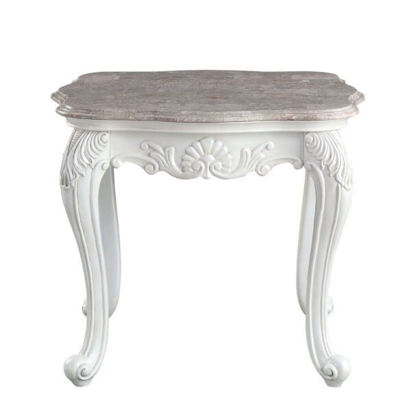 24" White And Marble Marble And Polyresin Rectangular End Table - Image 3