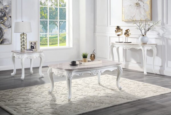 24" White And Marble Marble And Polyresin Rectangular End Table - Image 4