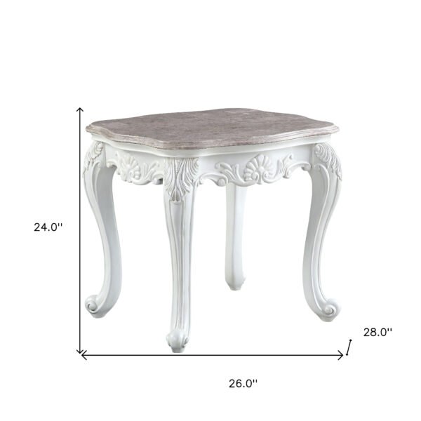 24" White And Marble Marble And Polyresin Rectangular End Table - Image 6