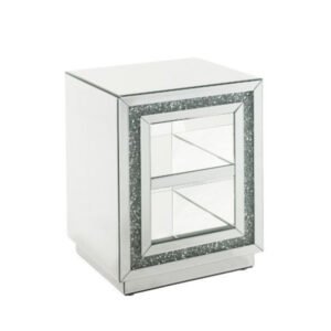24″ Silver Glass Rectangular Mirrored End Table With Two Shelves
