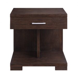 24″ Walnut Manufactured Wood Square End Table With Drawer And Shelf