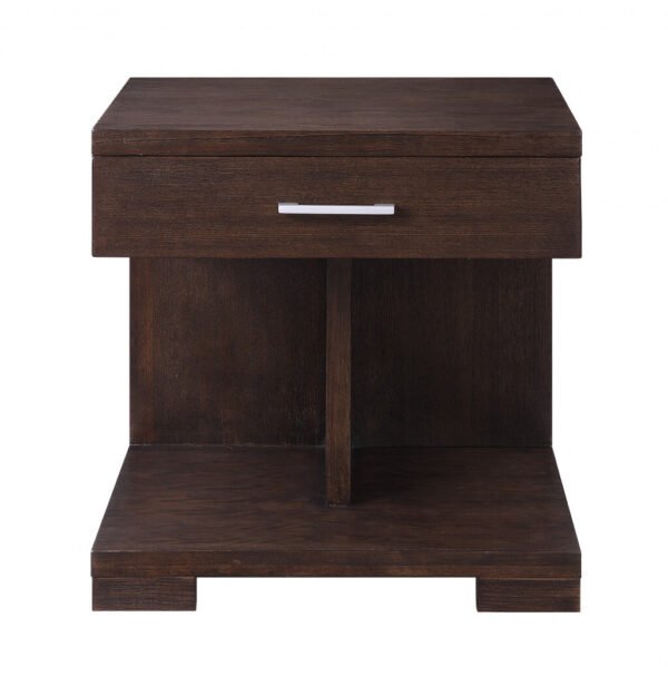 24" Walnut Manufactured Wood Square End Table With Drawer And Shelf - Image 4