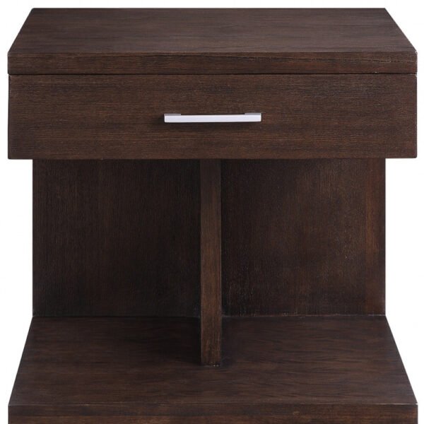 24" Walnut Manufactured Wood Square End Table With Drawer And Shelf - Image 5