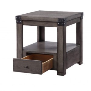 24″ Ash Gray Square End Table With Drawer And Shelf