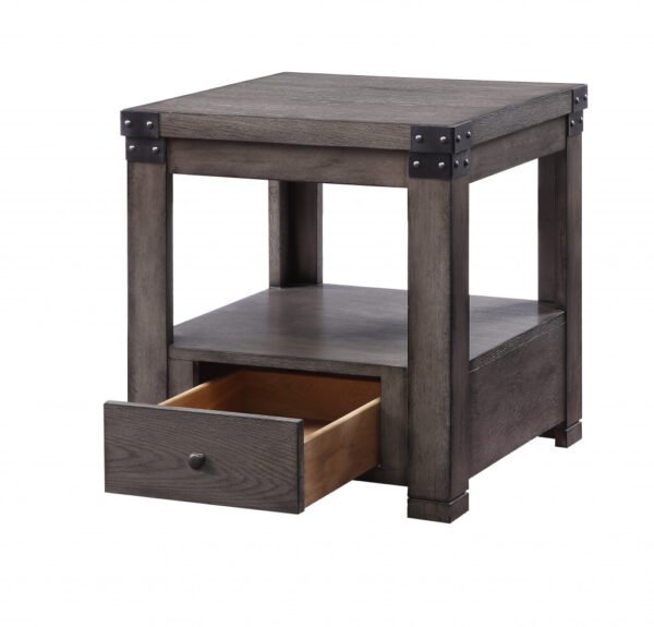 24" Ash Gray Square End Table With Drawer And Shelf - Image 2