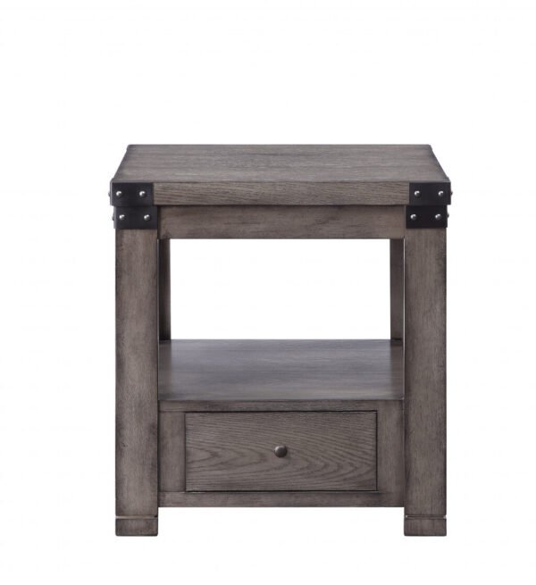 24" Ash Gray Square End Table With Drawer And Shelf - Image 3