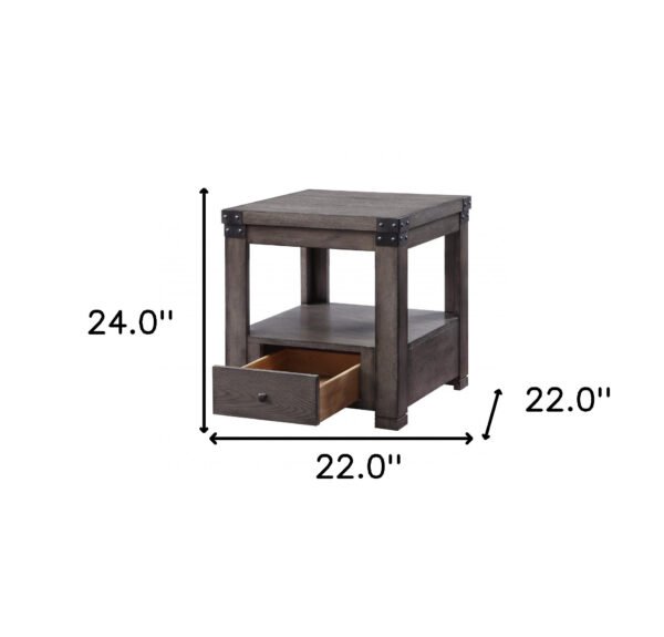 24" Ash Gray Square End Table With Drawer And Shelf - Image 5