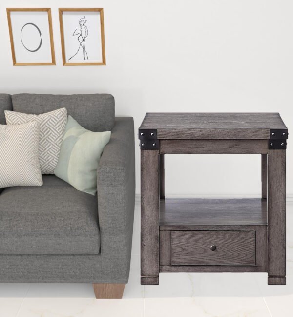 24" Ash Gray Square End Table With Drawer And Shelf - Image 6