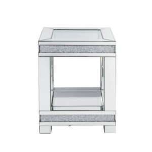 24″ Clear Glass And Manufactured Wood Square End Table With Shelf