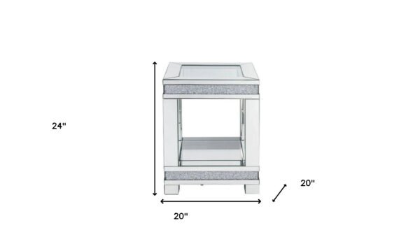 24" Clear Glass And Manufactured Wood Square End Table With Shelf - Image 3