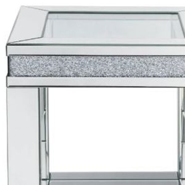 24" Clear Glass And Manufactured Wood Square End Table With Shelf - Image 4