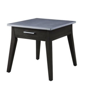 24″ Dark Brown And Gray Sintered Stone Manufactured Wood Rectangular End Table With Drawer