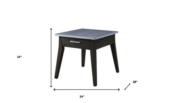 24" Dark Brown And Gray Sintered Stone Manufactured Wood Rectangular End Table With Drawer - Image 3