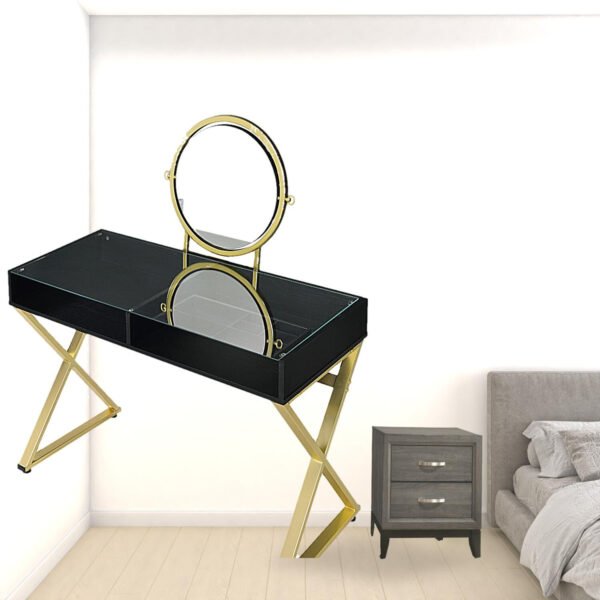 42" Black and Gold Mirrored Dresser - Image 3