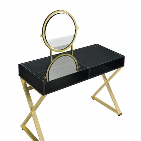 42" Black and Gold Mirrored Dresser - Image 4