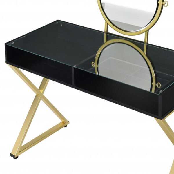 42" Black and Gold Mirrored Dresser - Image 5