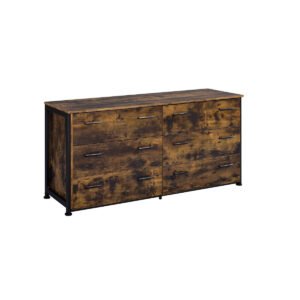 59″ Brown and Black Six Drawer Double Dresser