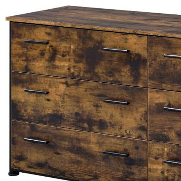 59" Brown and Black Six Drawer Double Dresser - Image 5