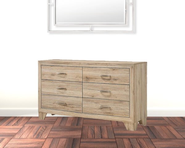 59" Natural Brown Manufactured Wood Six Drawer Double Dresser - Image 3