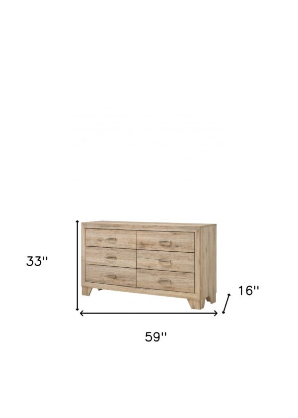 59" Natural Brown Manufactured Wood Six Drawer Double Dresser - Image 6