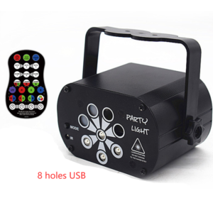 Color: Black, style: 8 holes USB – New LED Stage Light Laser Projector Disco Lamp With Voice Control Sound Party Lights For Home DJ Laser Show Party Lamp