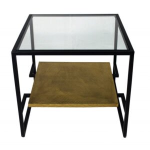 22″ Bronze And Clear Glass And Iron Square End Table With Shelf