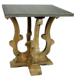 24″ Natural Brown And Gray Metal And Solid Wood Square End Table