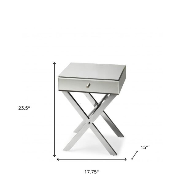 24" Mirrored Glass End Table With Drawer - Image 5