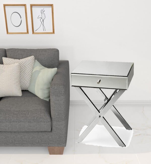 24" Mirrored Glass End Table With Drawer - Image 6