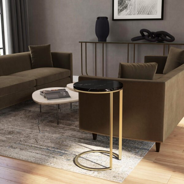 28" Black Marble Round End Table - Image 3