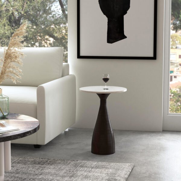 22" Brown Marble Round End Table - Image 3