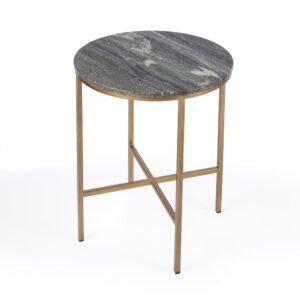 23″ Brass And Gray Marble Round End Table