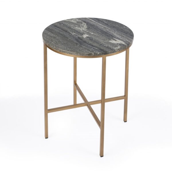 23" Brass And Gray Marble Round End Table - Image 2