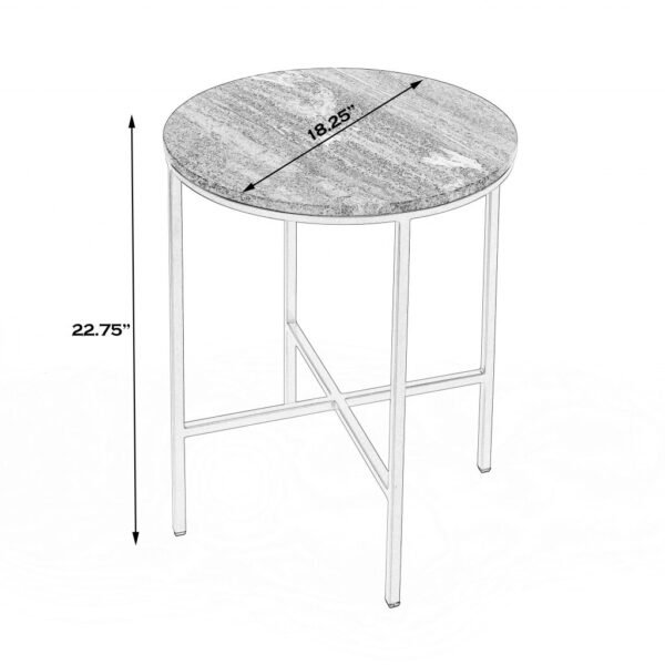 23" Brass And Gray Marble Round End Table - Image 3