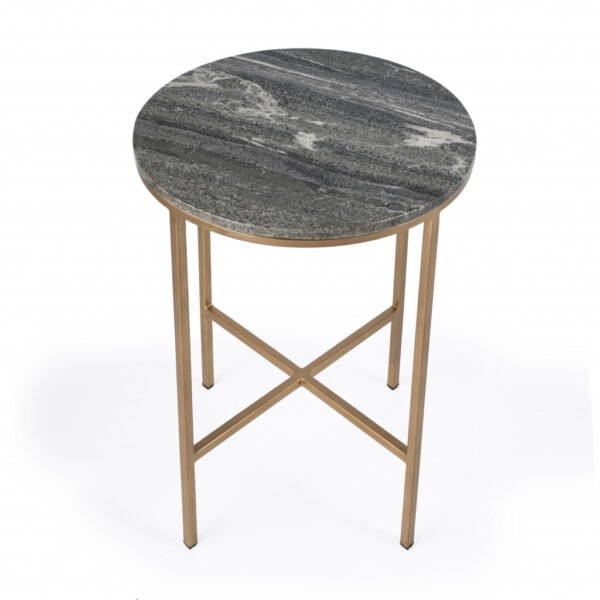 23" Brass And Gray Marble Round End Table - Image 4