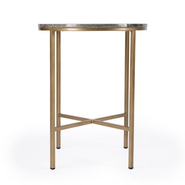 23" Brass And Gray Marble Round End Table - Image 5