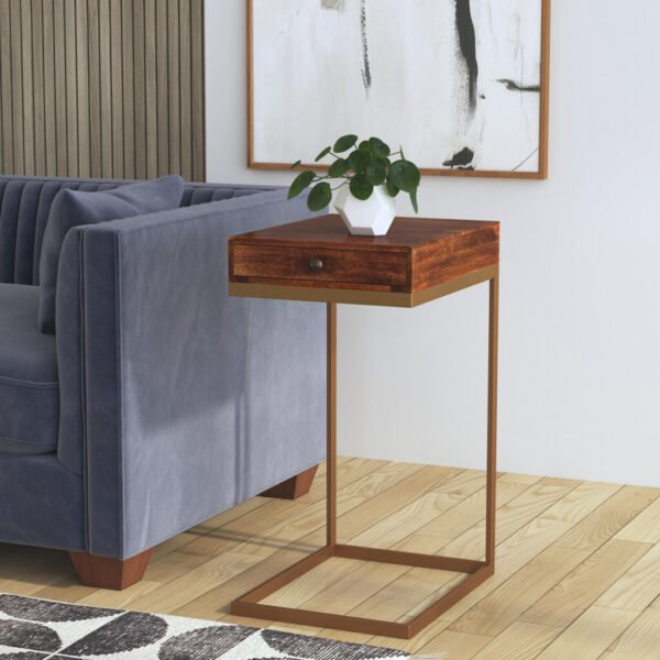 27" Natural Brown Solid And Manufactured Wood Square End Table With Drawer - Image 3