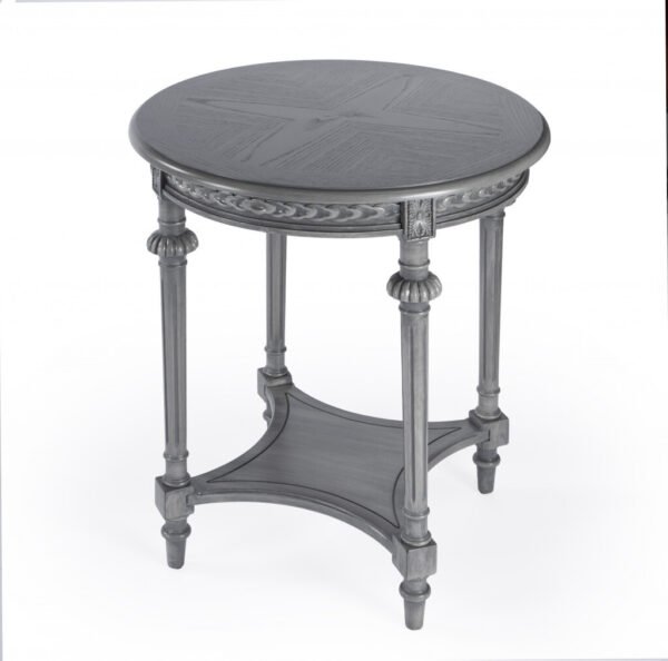 27" Gray Classic Round End Table With Shelf - Image 2