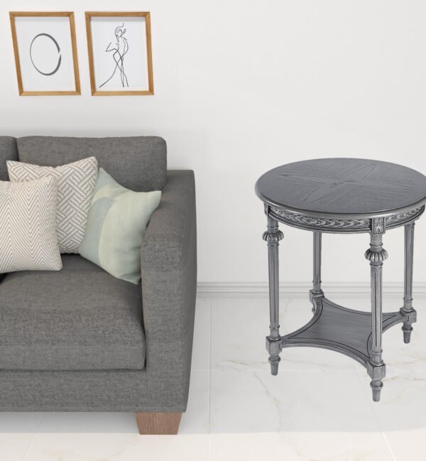 27" Gray Classic Round End Table With Shelf - Image 7